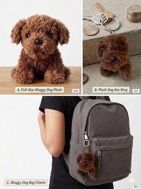 Plush Dog Key Ring or Bag Charm - Brown